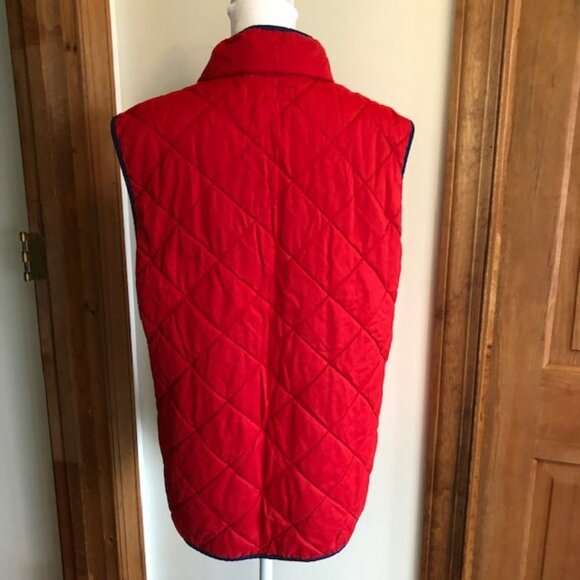 CROWN & IVY Red Puffer Quilted Vest Navy Trim Medium - Picture 4 of 14